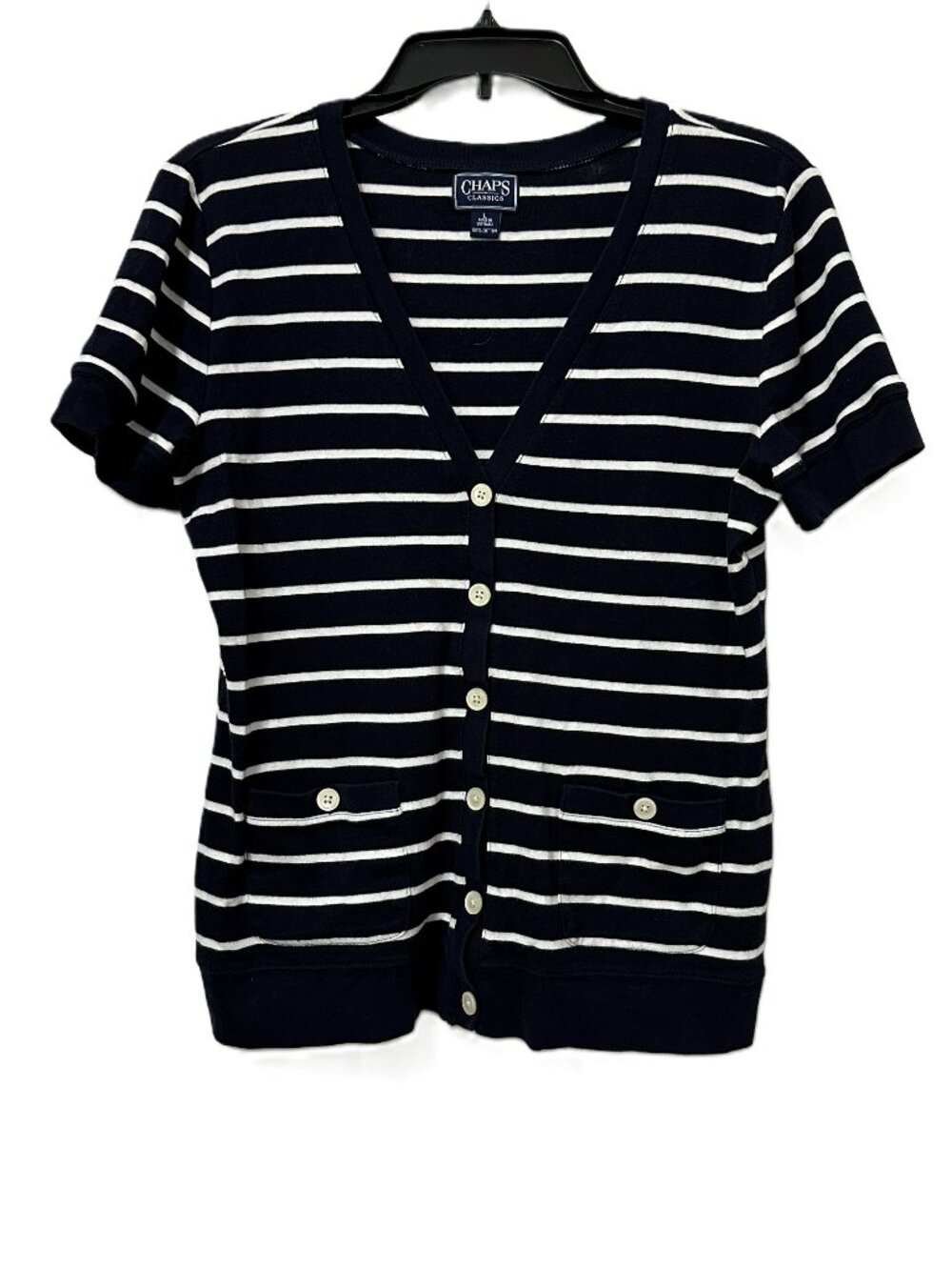 Chaps Classics Women's Top Striped Short Sleeves Button Front Shirt Top Size L